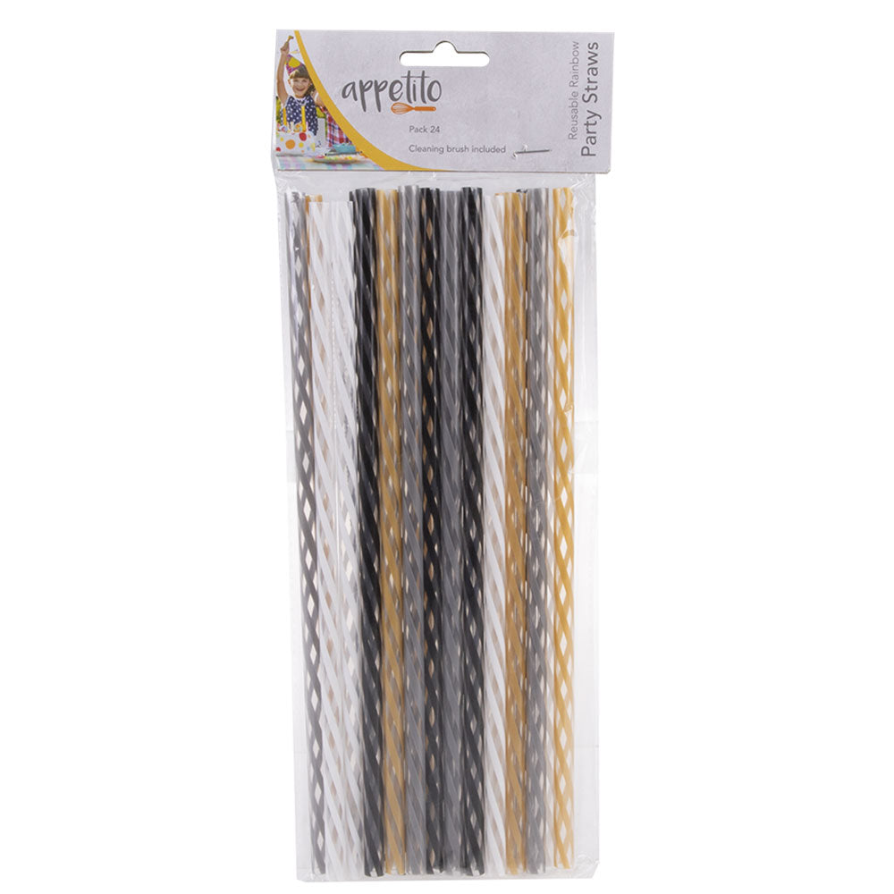 Appetito wiederverwendbare Partystrohhalme mit Bürste, 24 Stück