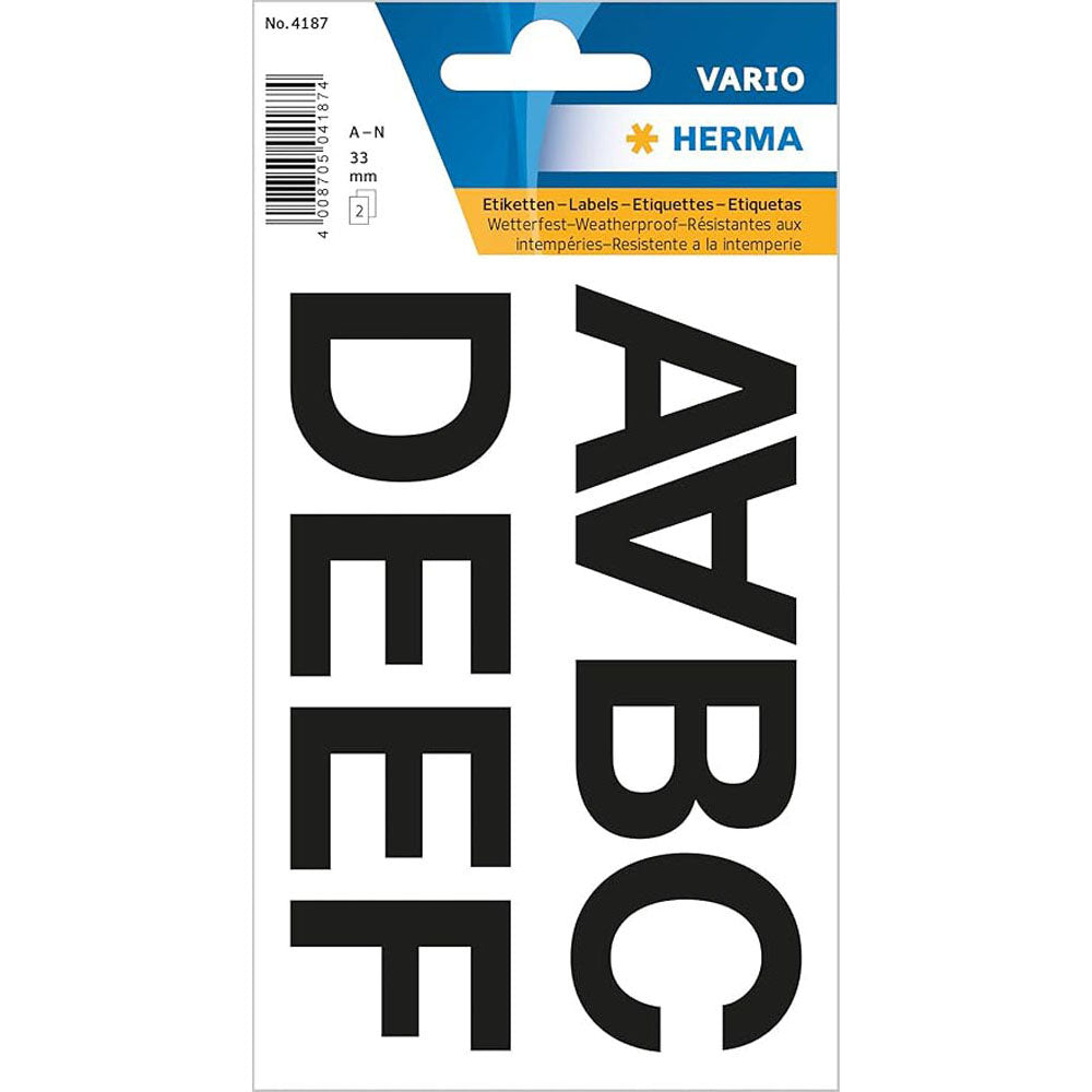 ヘルマの耐候性フィルムレターステッカー33mm(黒)