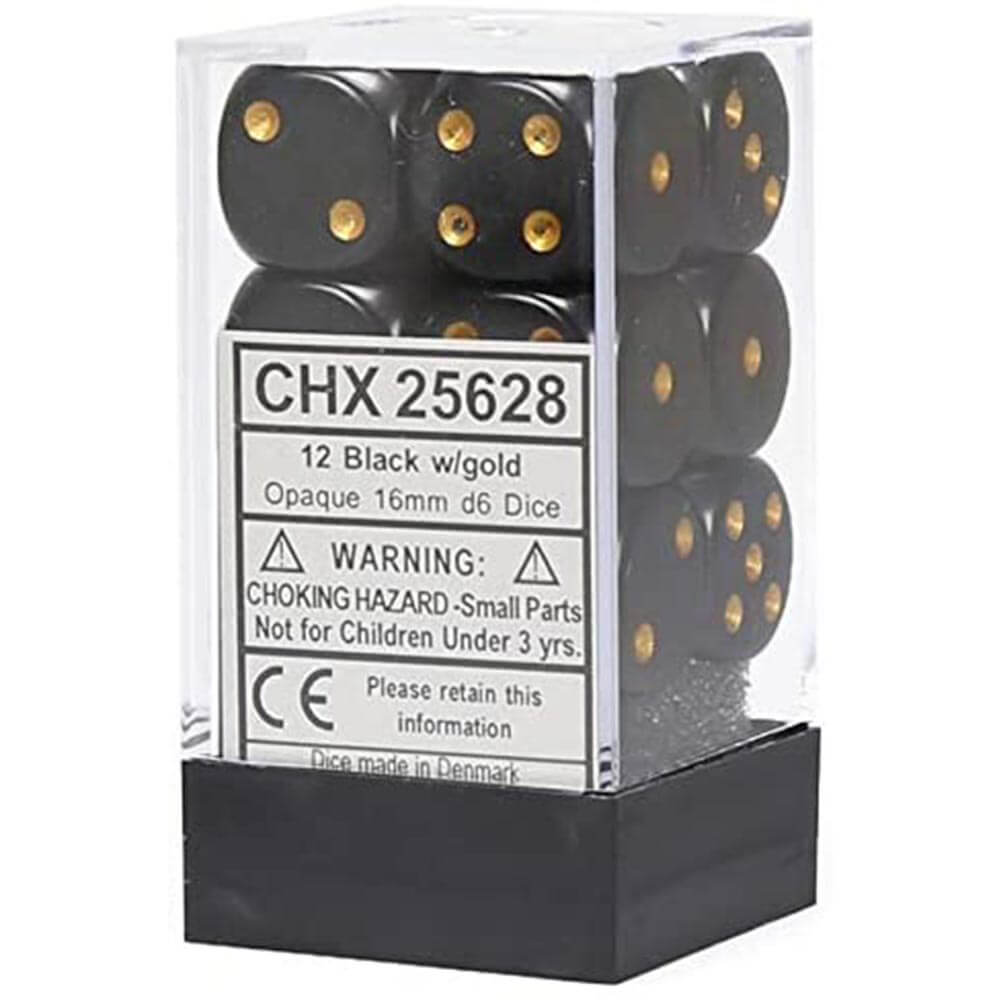 D6 Würfel undurchsichtig 16 mm (12 Würfel)