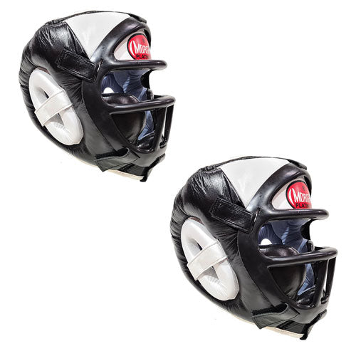 Morgan Leather Head Guard w/ ABX Plastic Removable Grill (B/W)